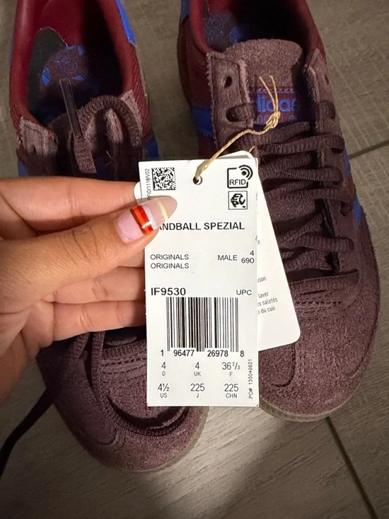 adidas Burgundy Suede Sneakers with Blue Stripes and Red Collar - Picture 3 of 3